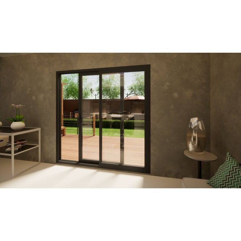 Aluminium Sliding Door Part Q Compliant - 2100mm Grey - Right Hand Slide & Left Hand Fixed