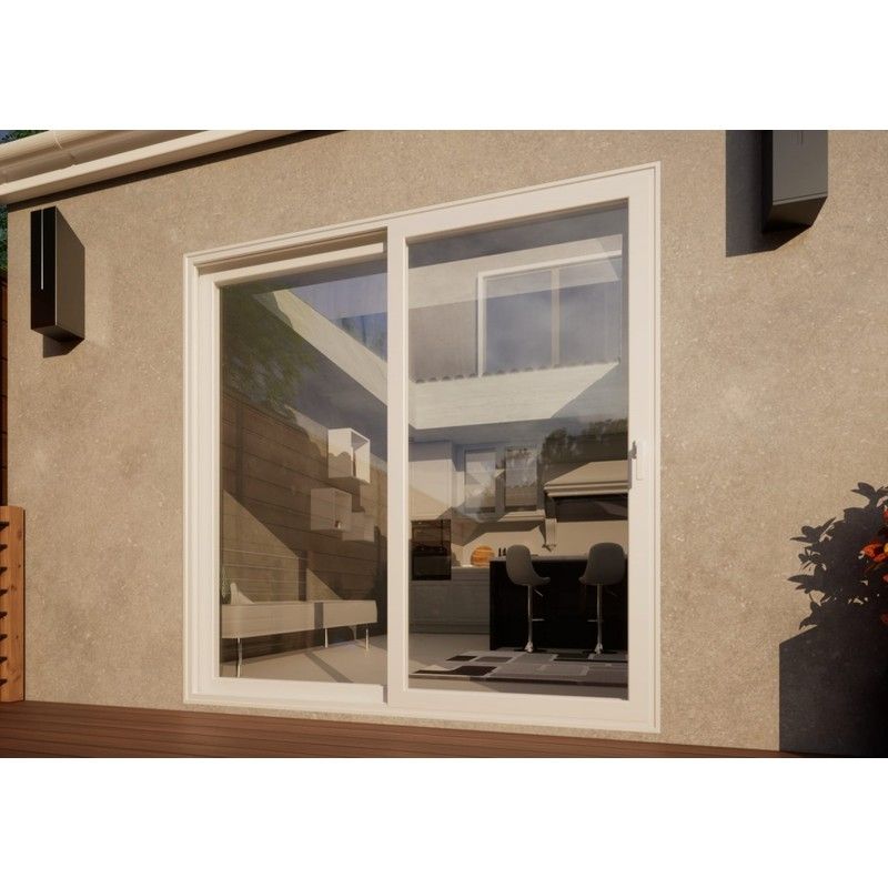 Aluminium Sliding Door Part Q Compliant - 2100mm White - Right Hand Slide & Left Hand Fixed