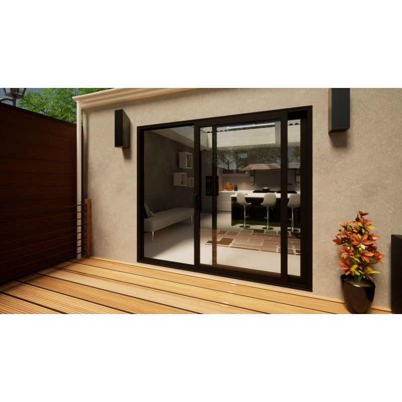 Aluminium Sliding Door Part Q Compliant - 2400mm Black - Left Hand Slide & Right Hand Fixed