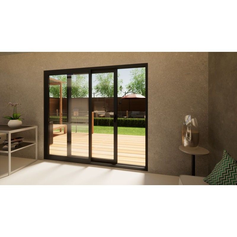 Aluminium Sliding Door Part Q Compliant - 2400mm Black - Left Hand Slide & Right Hand Fixed