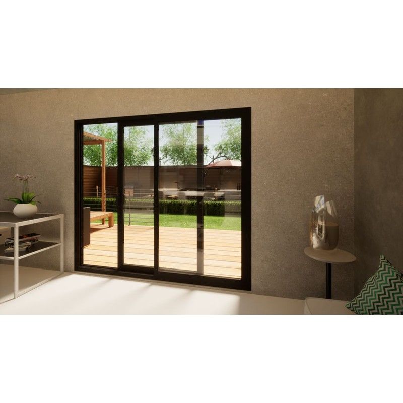 Aluminium Sliding Door Part Q Compliant - 2400mm Black - Right Hand Slide & Left Hand Fixed