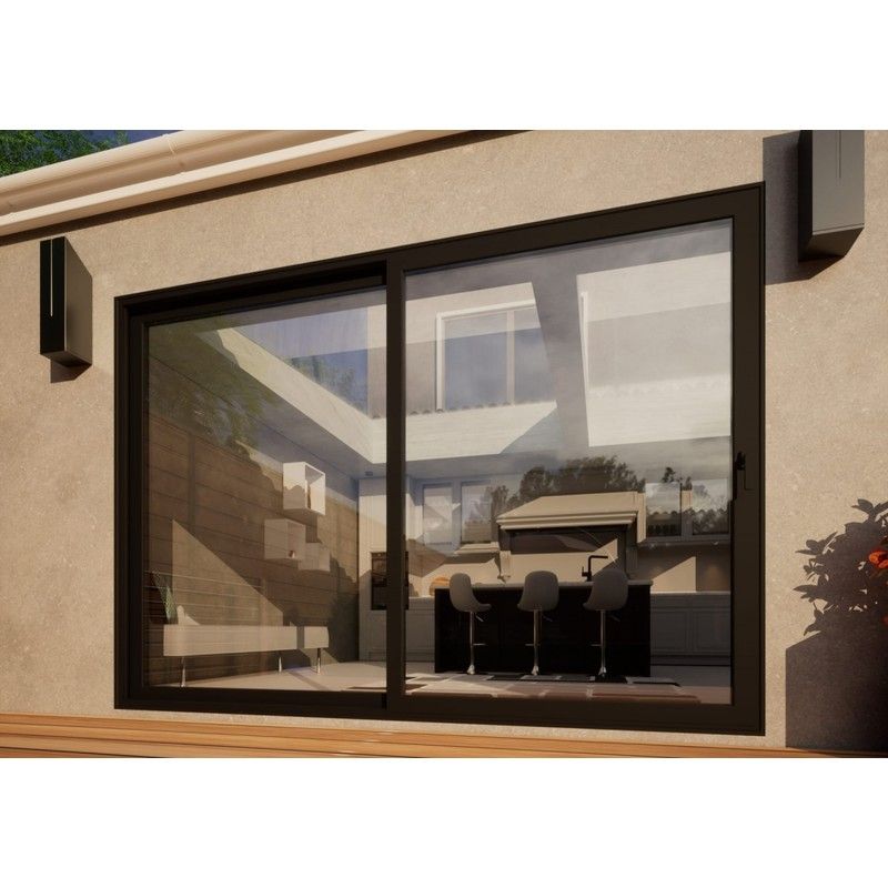 Aluminium Sliding Door Part Q Compliant - 3000mm Black - Right Hand Slide & Left Hand Fixed