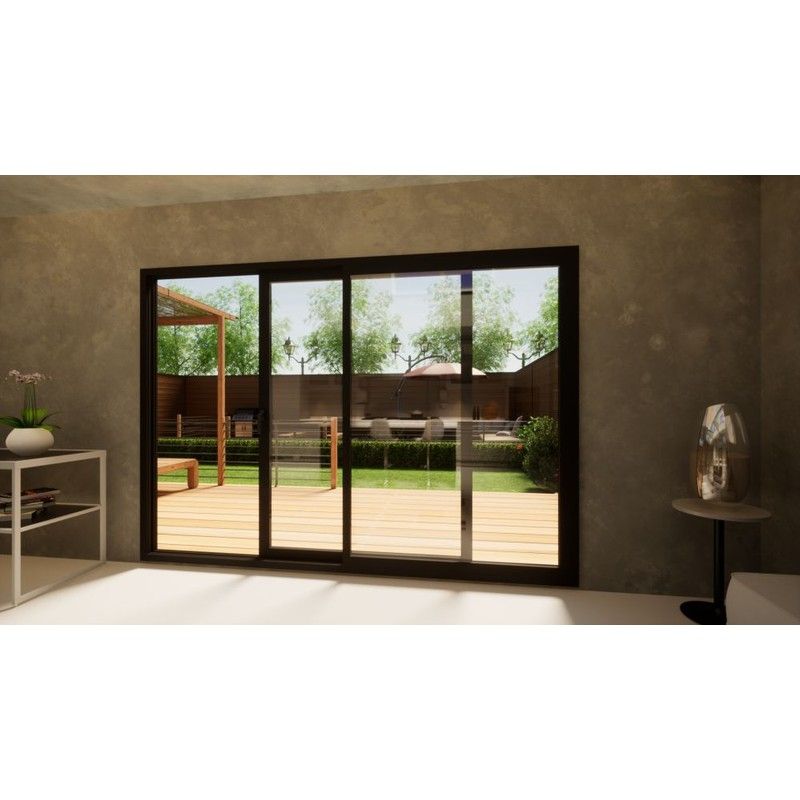Aluminium Sliding Door Part Q Compliant - 3000mm Black - Right Hand Slide & Left Hand Fixed