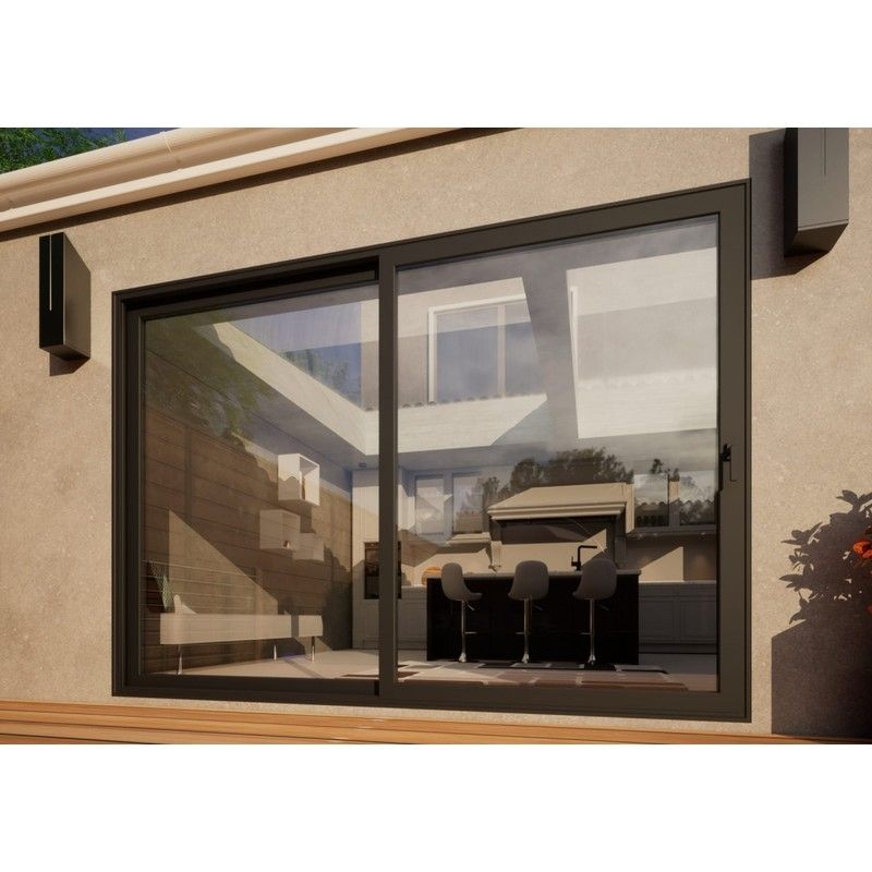 Aluminium Sliding Door Part Q Compliant - 3000mm Grey - Right Hand Slide & Left Hand Fixed