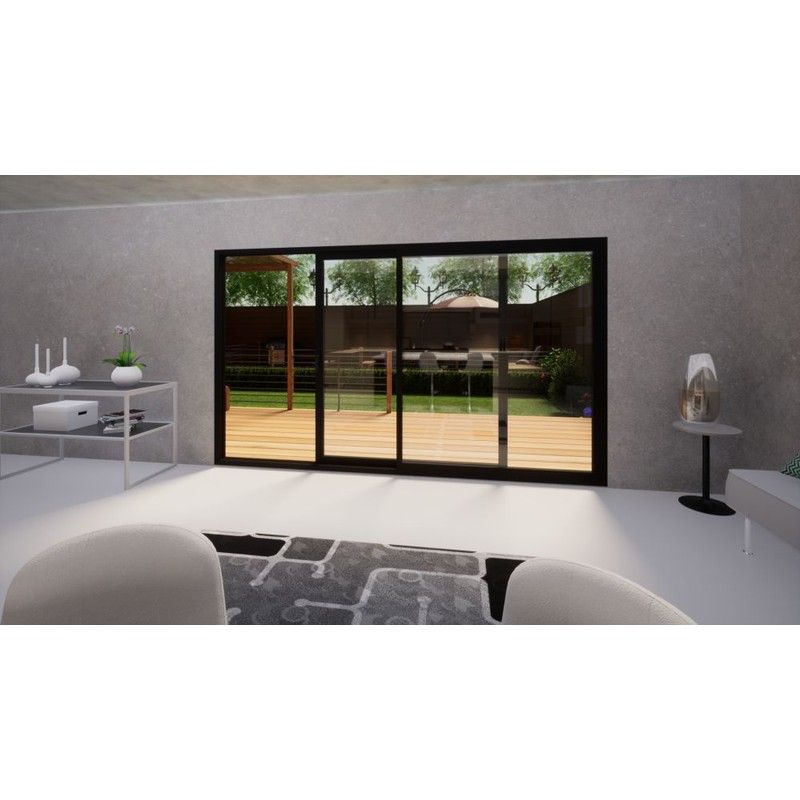 Aluminium Sliding Door Part Q Compliant - 3600mm Black - Right Hand Slide & Left Hand Fixed