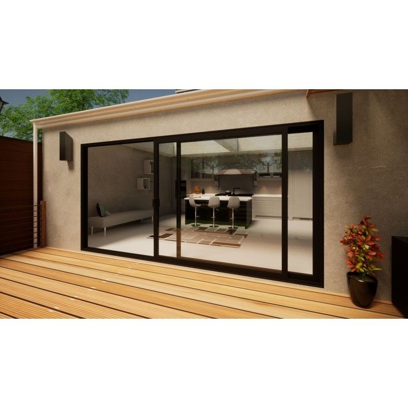 Aluminium Sliding Door Part Q Compliant - 4200mm Black - Left Hand Slide & Right Hand Fixed