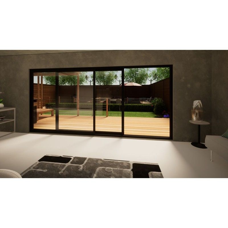Aluminium Sliding Door Part Q Compliant - 4500mm Black - Left Hand Slide & Right Hand Fixed