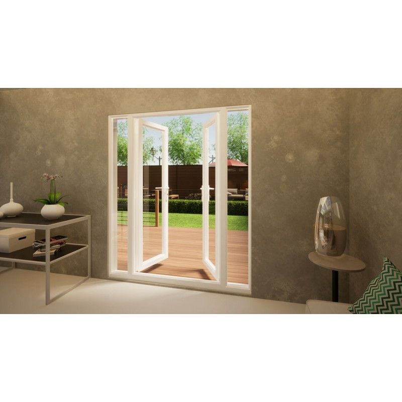 PVC French Door - 1200mm White Open Out - 2x 300mm Sidescreens