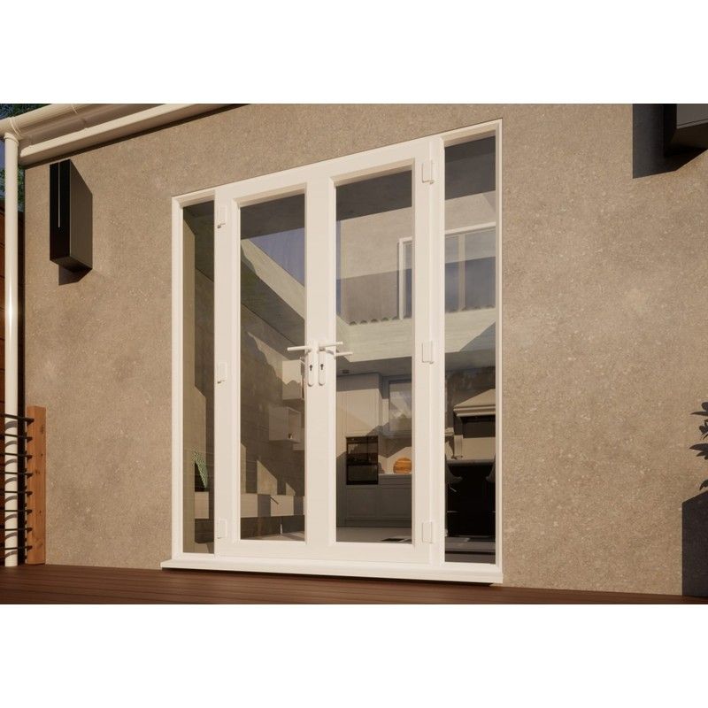 PVC French Door Part Q Compliant - 1200mm White Open Out - 2x 300mm Sidescreens