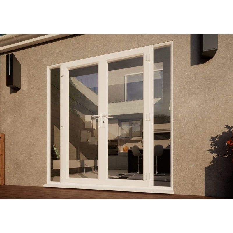 PVC French Door Part Q Compliant - 1500mm White Open Out - 2x 300mm Sidescreens