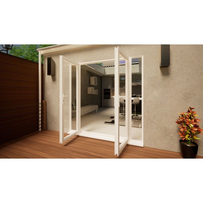PVC French Door Part Q Compliant - 1500mm White Open Out - 2x 300mm Sidescreens