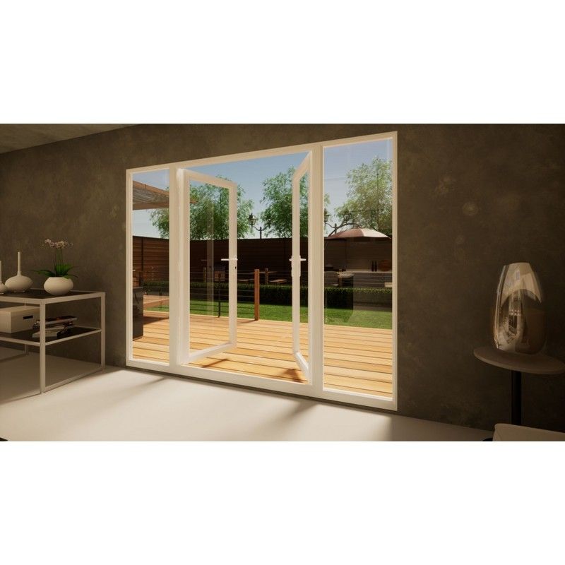 PVC French Door - 1500mm White Open Out - 2x 600mm Sidescreens