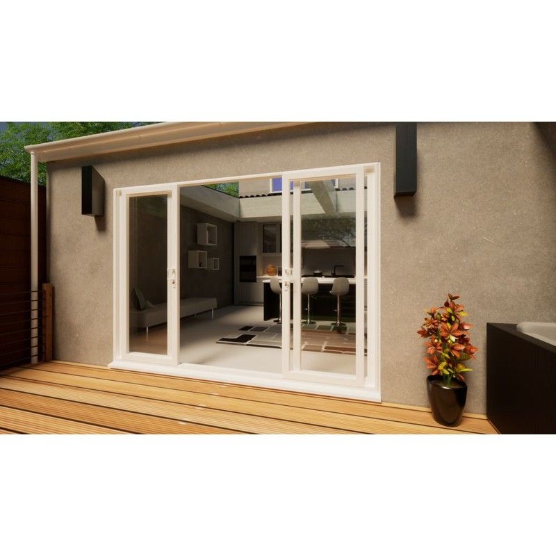 PVC Double Sliding Door Part Q Compliant - 3000mm White - 2x Sliding & 2x Fixed Doors