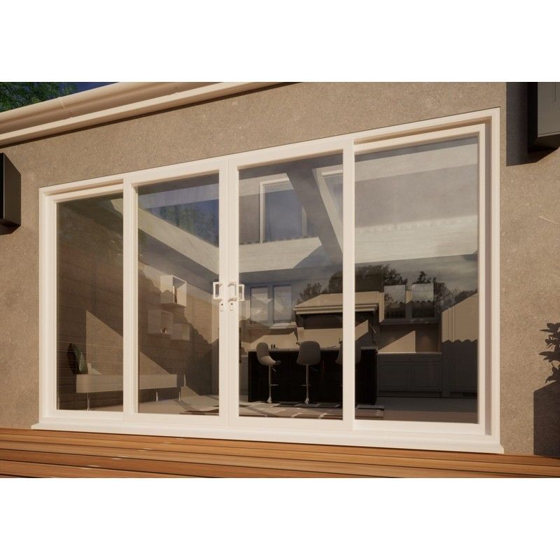 PVC Double Sliding Door - 3600mm White - 2x Sliding & 2x Fixed Doors
