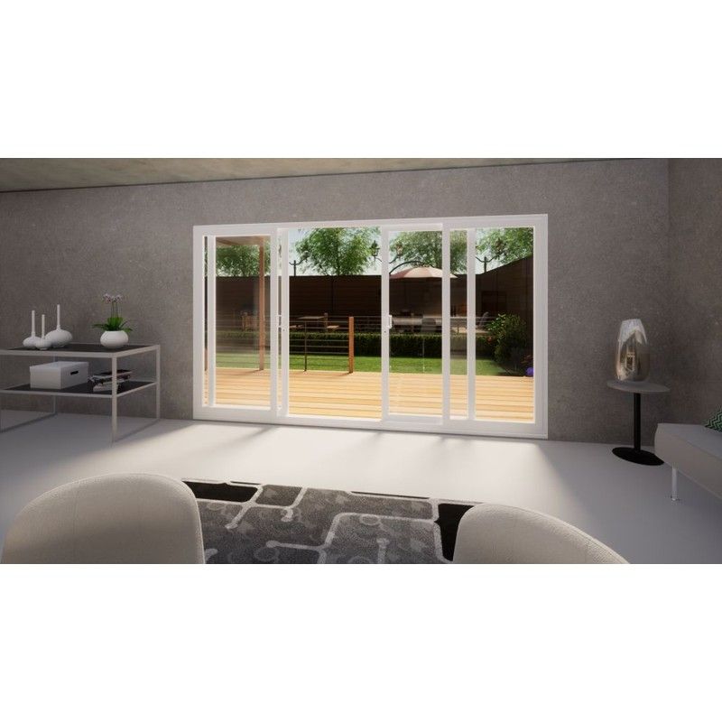 PVC Double Sliding Door Part Q Compliant - 3600mm White - 2x Sliding & 2x Fixed Doors