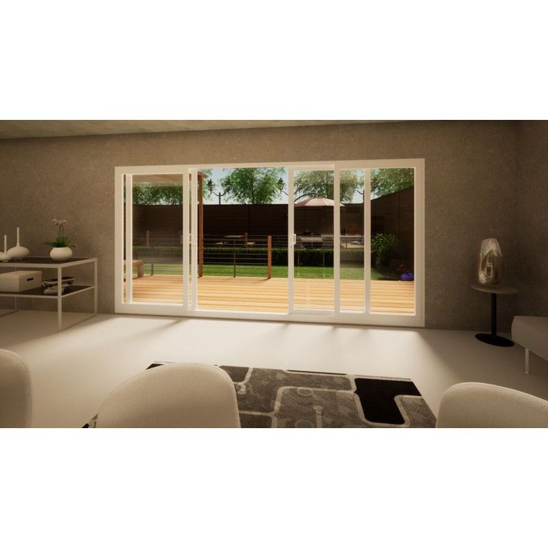 PVC Double Sliding Door - 4200mm White - 2x Sliding & 2x Fixed Doors